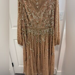 Mac Duggal Sequin Embellished Dress in Gold and Tan
